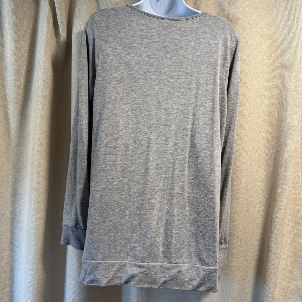 Alya Criss Cross V Neck Long Sleeve Gray Tunic Top Size‎ L - Picture 2 of 4